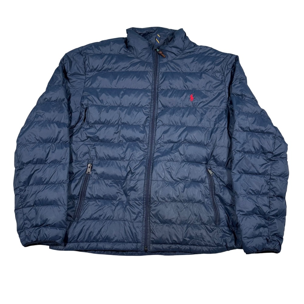 Polo Ralph Lauren Puffer Jacket Mens XXL Navy Blue Quilted Zip Up Mock Neck